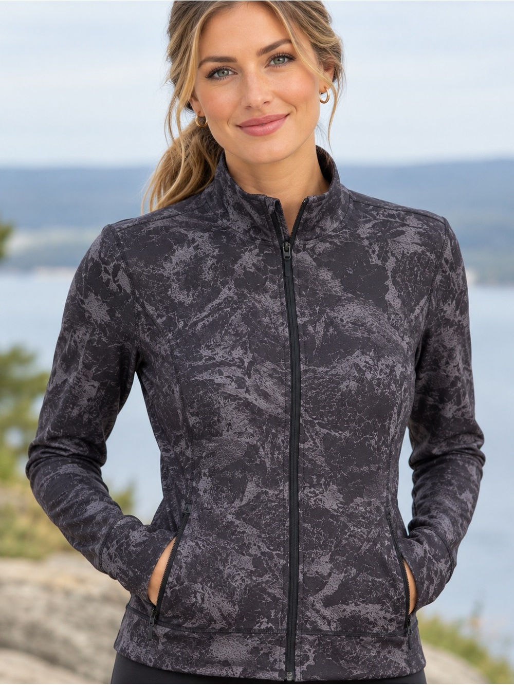 LOLE Full Zip Jacket Sz M Poly/Spandex Comfy Active Leisure Form Flattering GUC